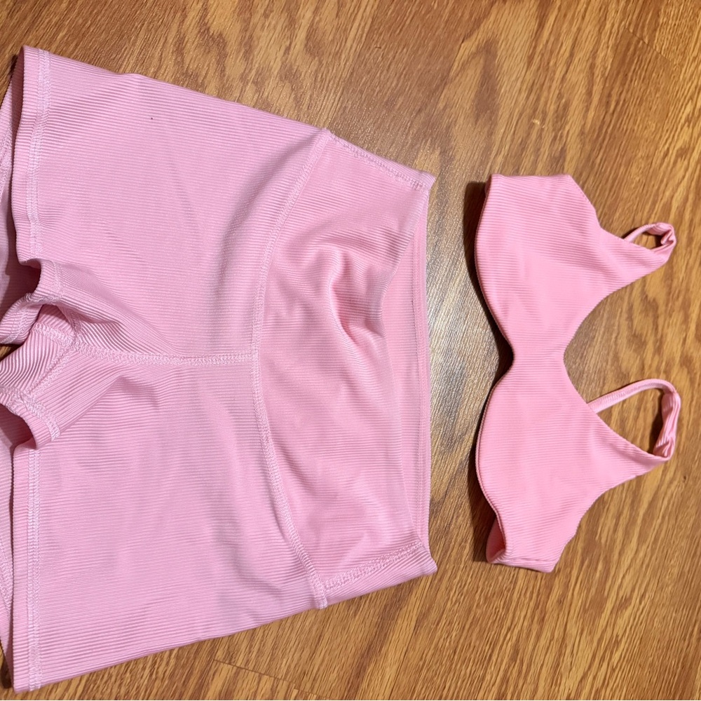 Pink Ribbed workout Set